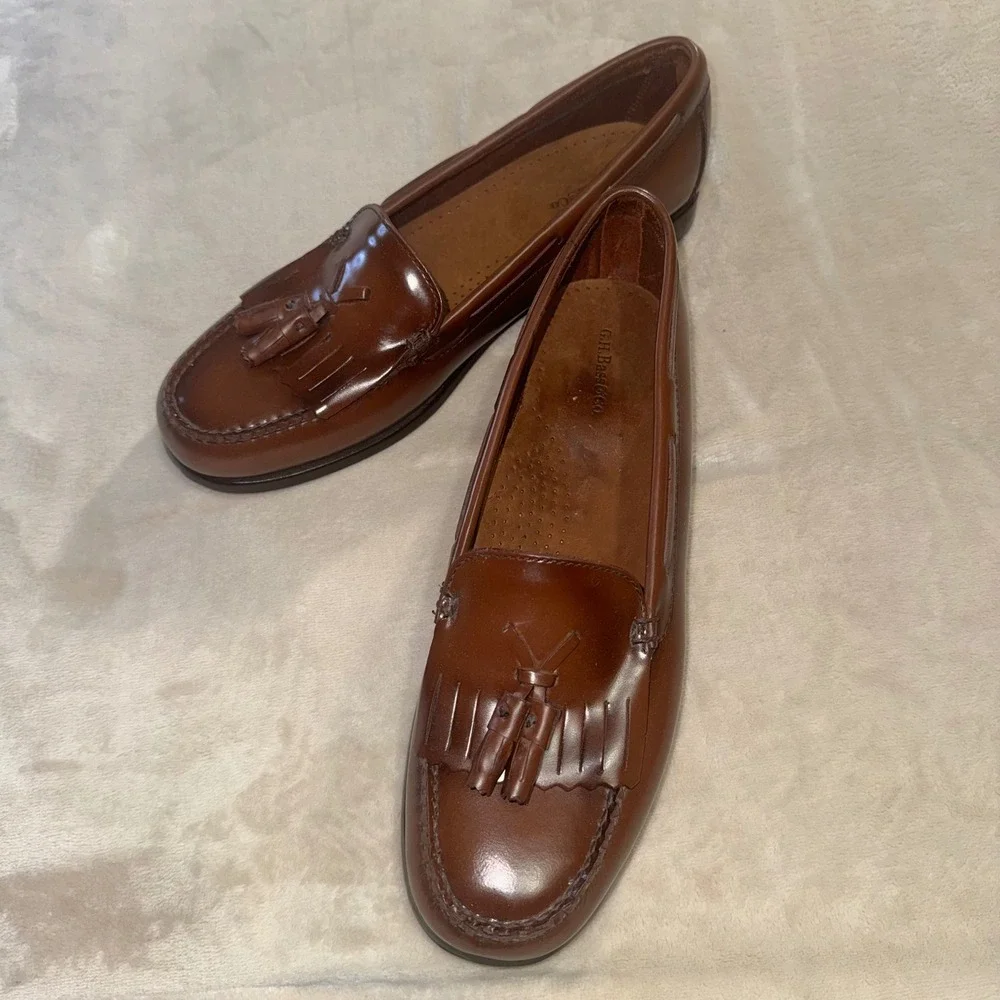GH Bass Washington Mens 10 M Brown Leather Tassel Kiltie Loafers VTG Dress Shoes